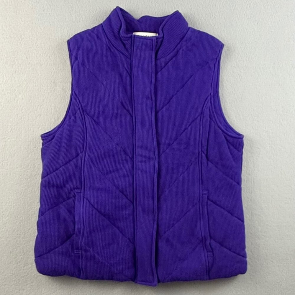 Jones New York Sport Womens Medium Quilted Corduroy Vest Pockets Purple Zip Snap